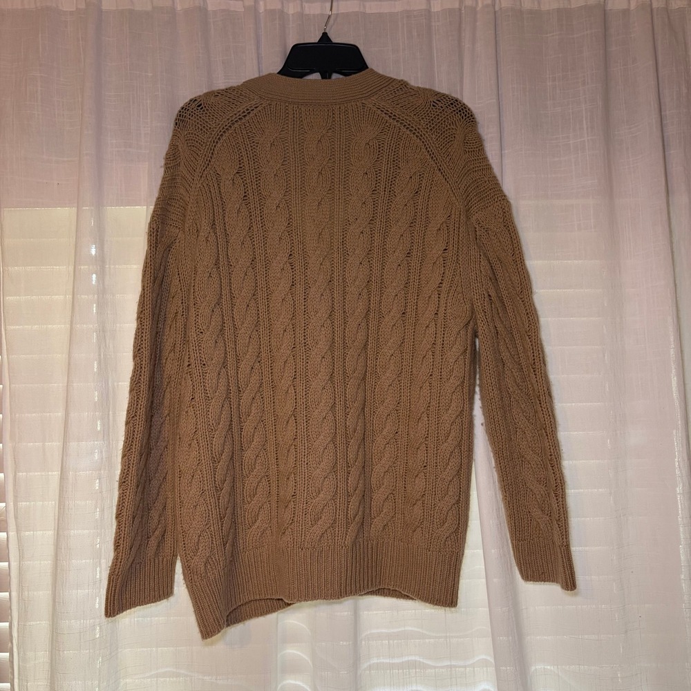 Vince Cardigan Women M Brown Wool Cashmere Cable Knit Oversized Button Sweater - Picture 2 of 5